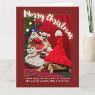 Naughty and Cute Christmas Tortoise with Santa Card