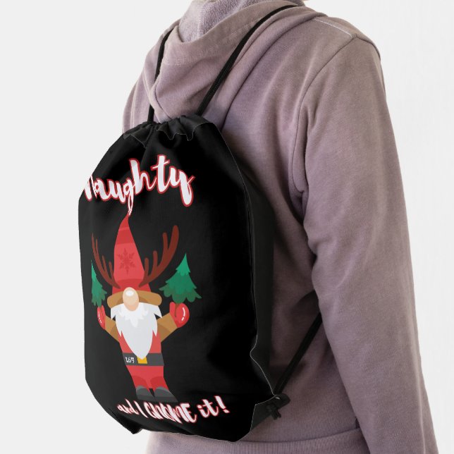 NAUGHTY AND I GNOME IT funny christmas          Drawstring Bag (Insitu)