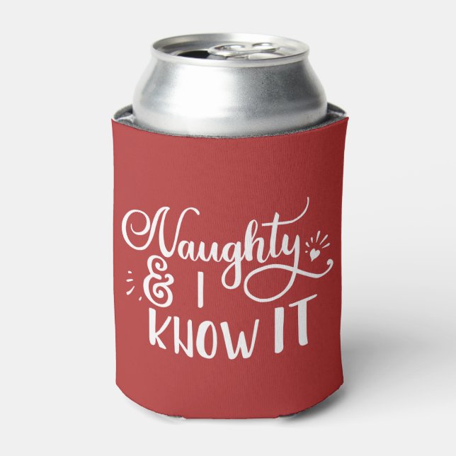 naughty and I know it Funny Christmas Can Cooler (Can Front)