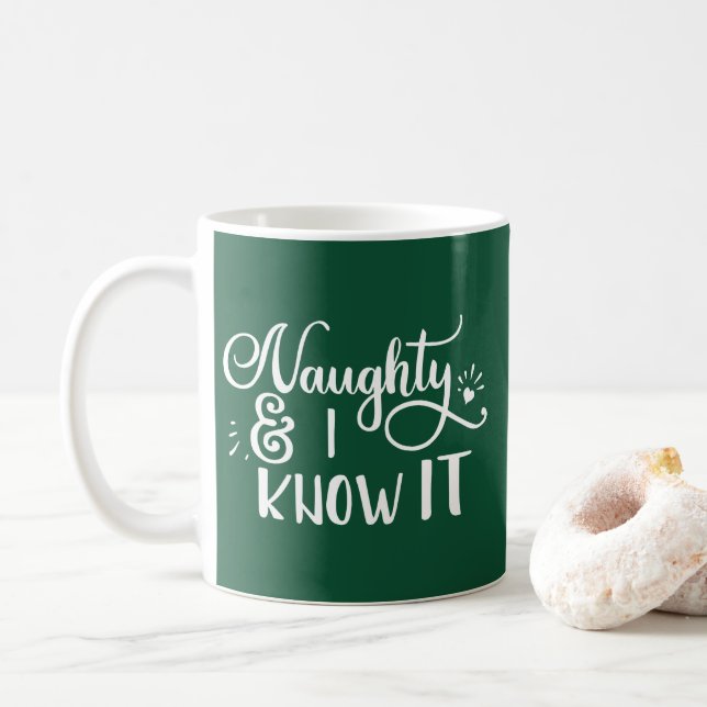 naughty and I know it Funny Christmas Coffee Mug (With Donut)