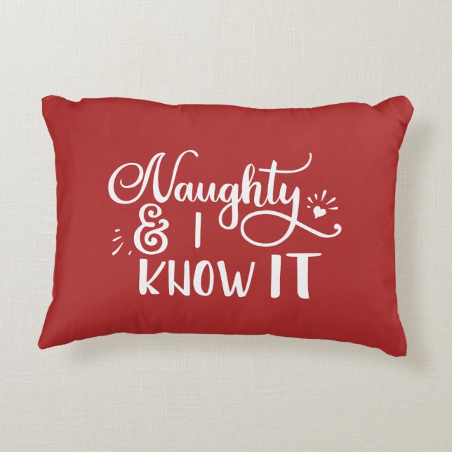 naughty and I know it Funny Christmas Decorative Pillow (Back)