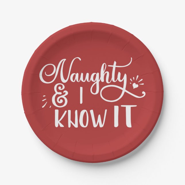 naughty and I know it Funny Christmas Paper Plates (Front)