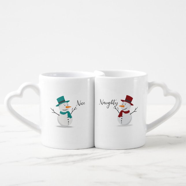Naughty and Nice Christmas Mugs Gift Set - Snowmen (Front Nesting)