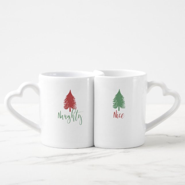 Naughty and Nice Christmas Mugs Gift Set - Trees (Front Nesting)