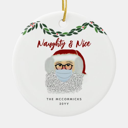 Naughty And Nice Funny Santa Family Christmas Ceramic Ornament