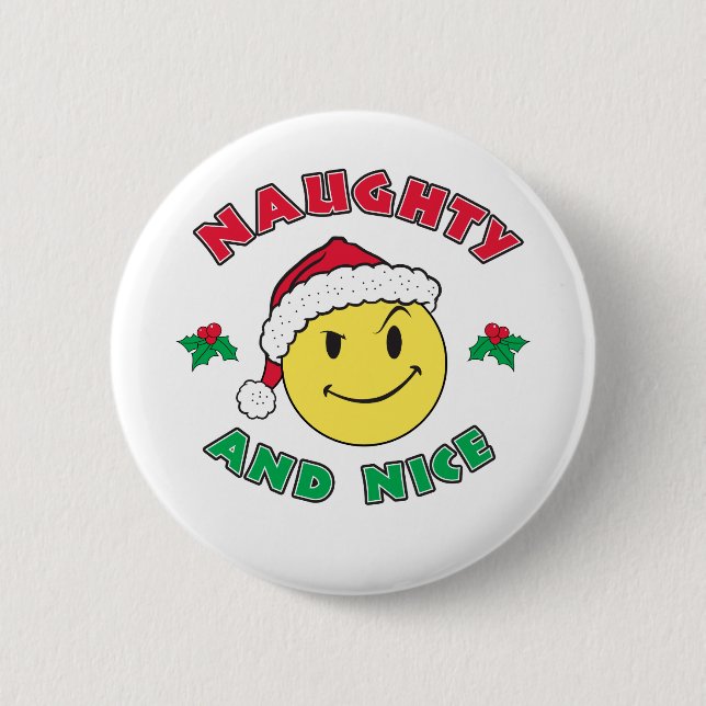 Naughty and Nice - Happy Face Button (Front)
