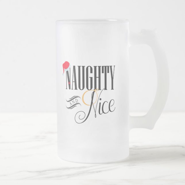 Naughty and Nice Holiday Frosted Glass Beer Mug (Right)