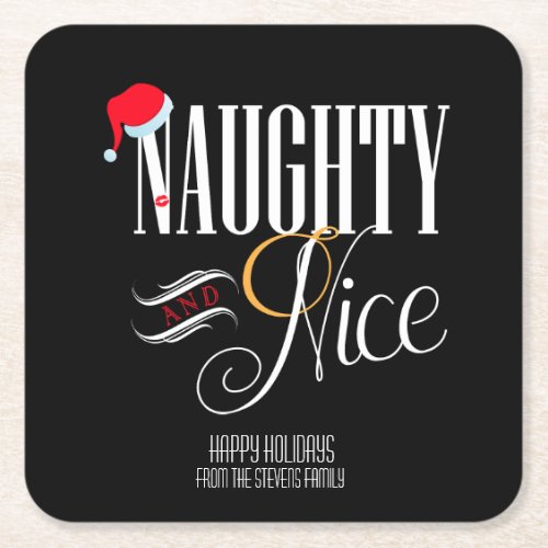 Naughty and Nice Holiday Party Square Paper Coaster