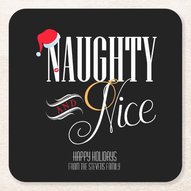 Naughty and Nice Holiday Party Square Paper Coaster (Front)
