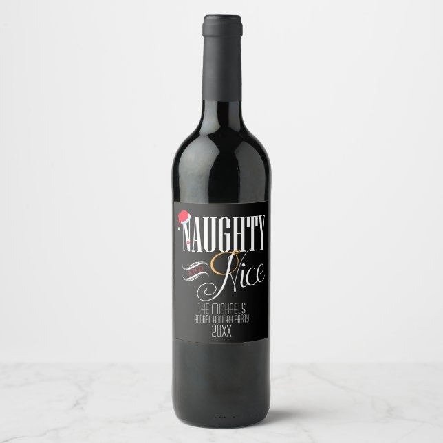 Naughty and Nice, Holiday Party Wine Label (Front)