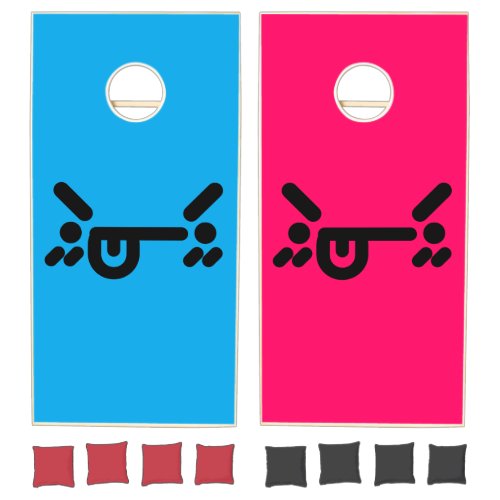 Naughty Angry Face Blue & Pink Cornhole Set