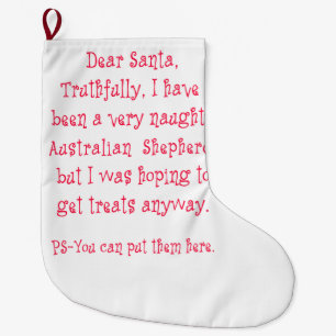Naughty Australian Shepherd Large Christmas Stocking