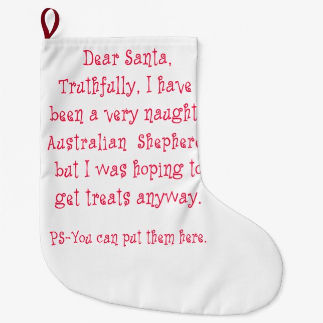 Naughty Australian Shepherd Large Christmas Stocking (Front)