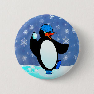 Naughty baseball penguin button