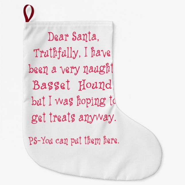 Naughty Basset Hound Large Christmas Stocking (Front)