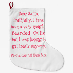 Naughty Bearded Collie Large Christmas Stocking
