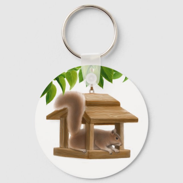 Naughty Bird Feeder Squirrel Keychain (Front)