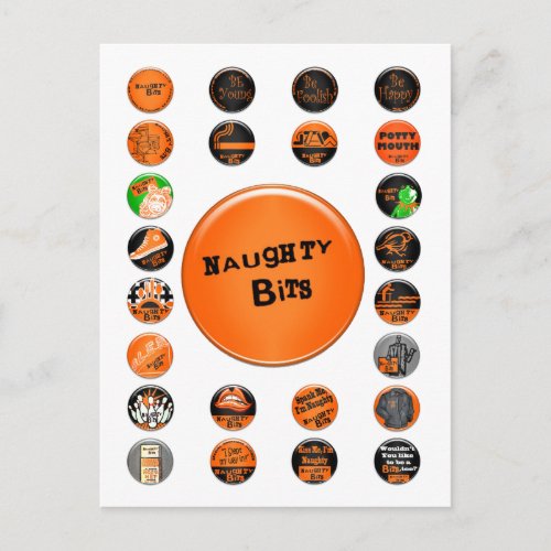 Naughty Bits Merit Badges Postcard