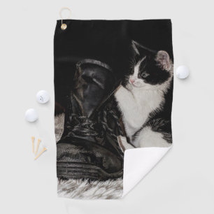 Naughty  black and white cat golf towel