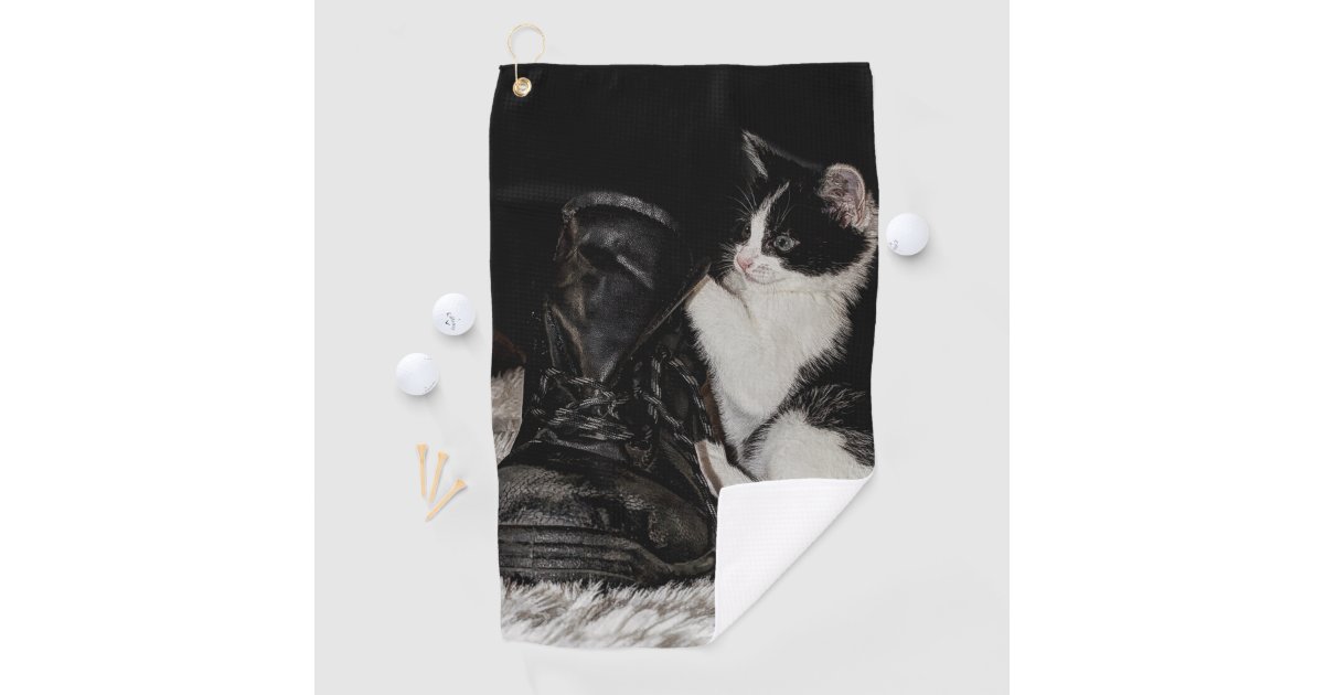Naughty black and white cat golf towel Zazzle