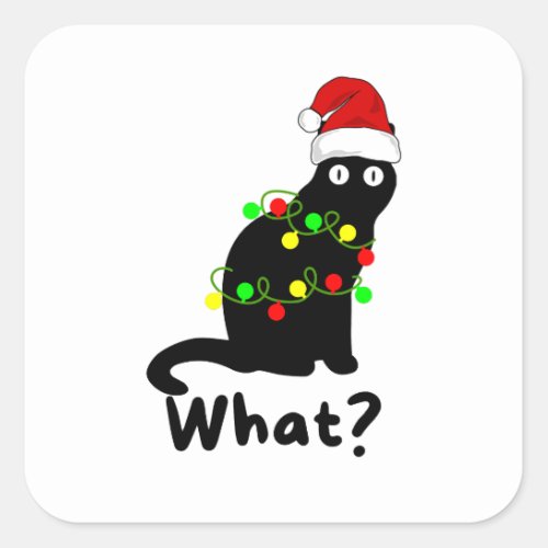 Naughty Black Cat Wearing Santa Hat Square Sticker
