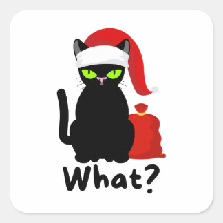 Naughty Black Cat Wearing Santa Hat Square Sticker