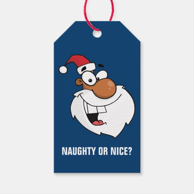 Naughty Black Santa Claus Paper Gift Tag (Front)