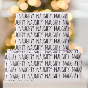 Naughty Black White Typography Pattern Christmas Wrapping Paper