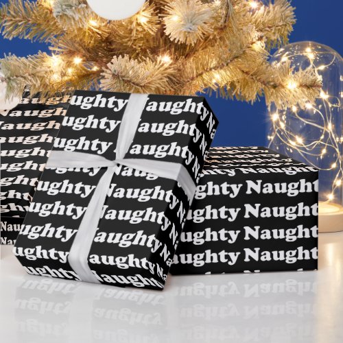 Naughty black white typography pattern funny cute wrapping paper