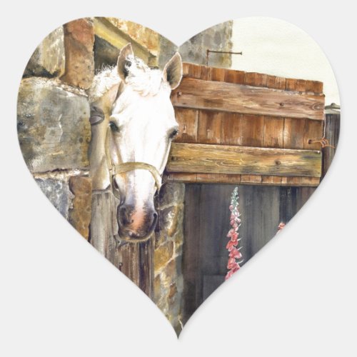 Naughty Boy white horse in a barn Heart Sticker