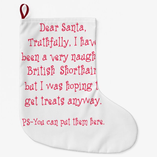 Naughty British Shorthair Large Christmas Stocking (Front)