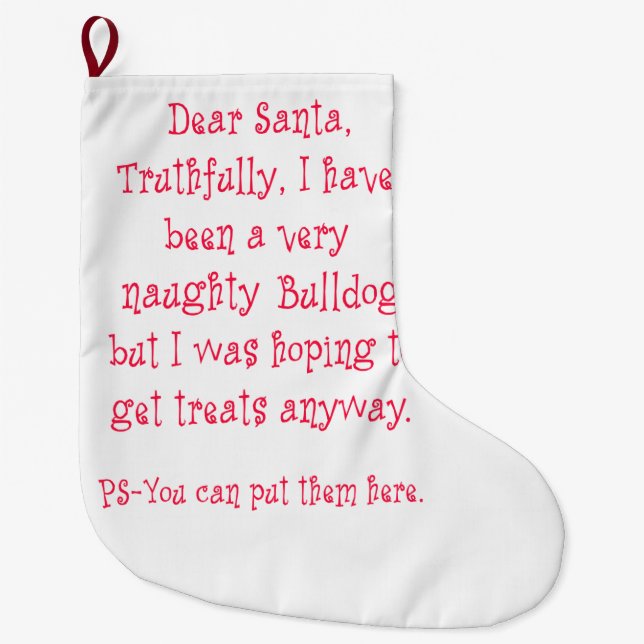 Naughty Bulldog Large Christmas Stocking (Front)