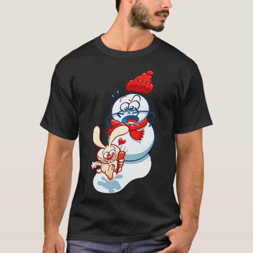 Naughty bunny stealing the carrot nose of a Christ T_Shirt