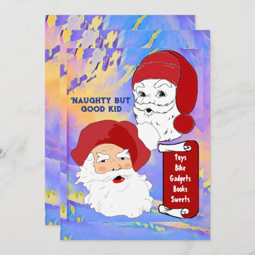 Naughty But Good Kid Santas List Christmas Blue Holiday Card