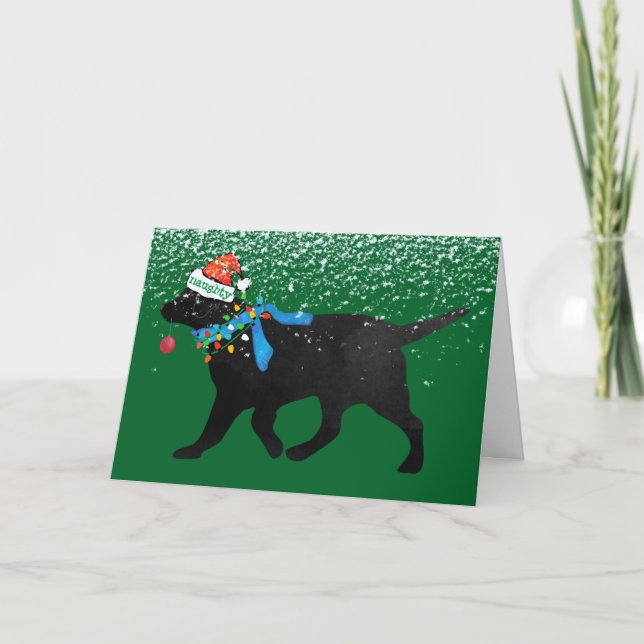 Naughty but Nice Black Labrador Christmas Holiday Card (Front)