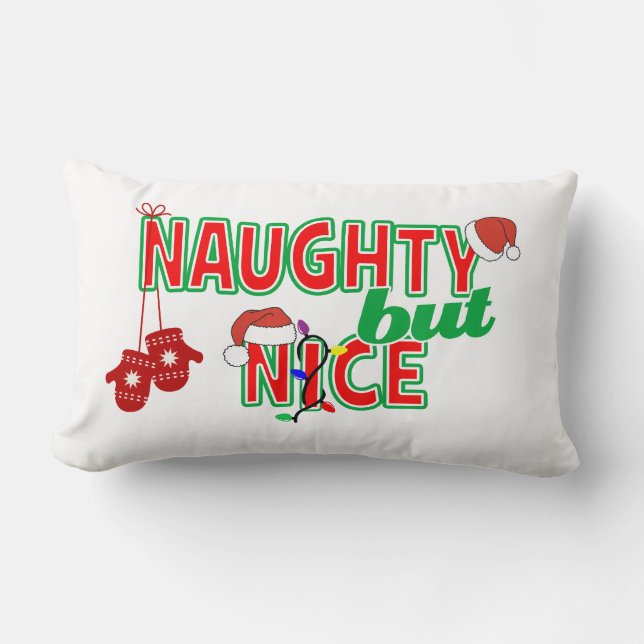 Naughty but Nice Funny Christmas 2 sided Lumbar Pillow (Front)