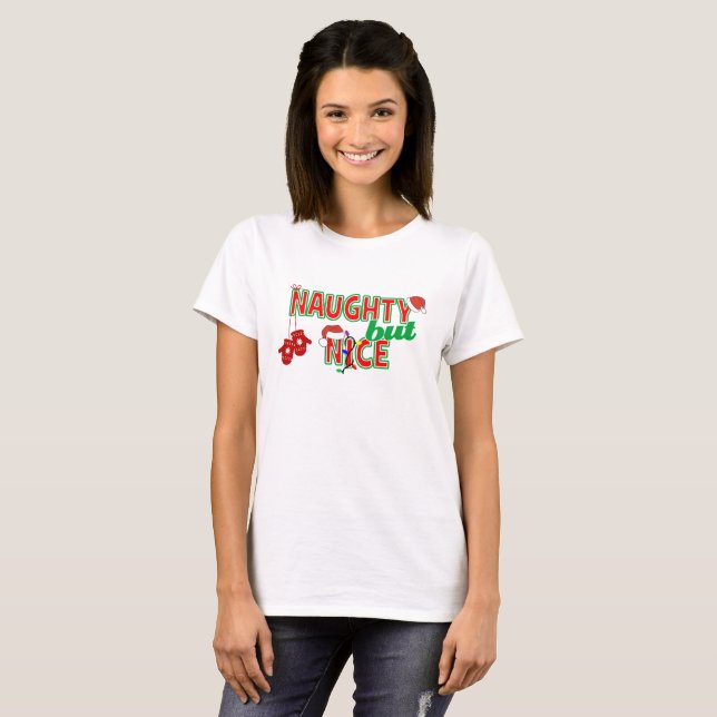 Naughty but Nice Funny Christmas T-Shirt (Front Full)