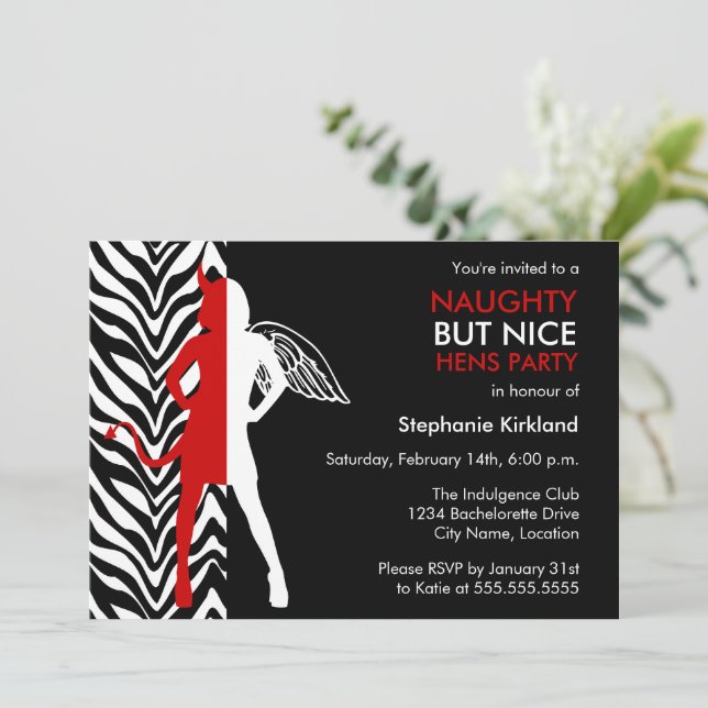 Naughty But Nice Hens Party / Bachelorette Party Invitation (Standing Front)