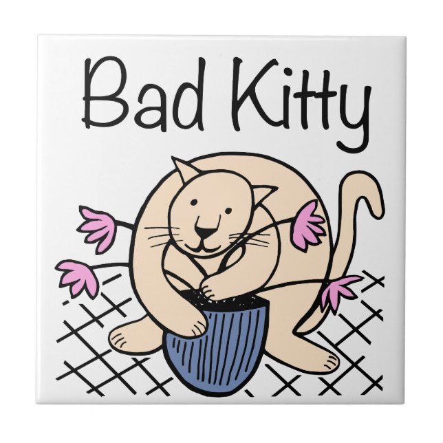 Naughty Cat Cartoon Ceramic Tile (Front)