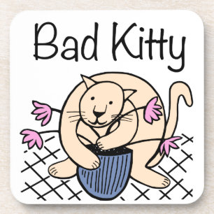 Naughty Cat Cartoon Drink Coaster