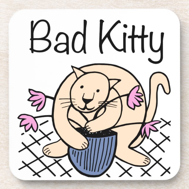 Naughty Cat Cartoon Drink Coaster (Front)