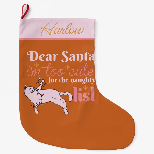 Naughty Cat Christmas Large Christmas Stocking (Front)