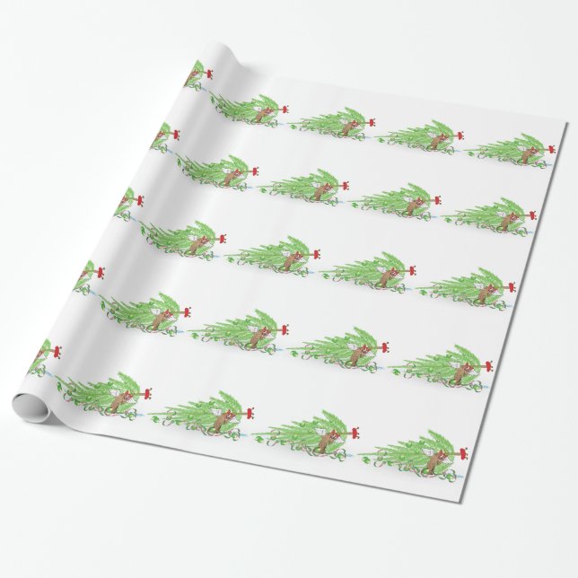 Naughty Cat Christmas Tree Funny Holiday Humor Wrapping Paper (Unrolled)