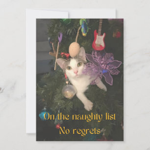 Naughty Cat in Christmas Tree Flat Holiday Card