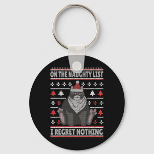 Naughty Cat Xmas Ugly sweater I Regret Nothing Chr Keychain