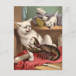 Naughty cats & lobster postcard
