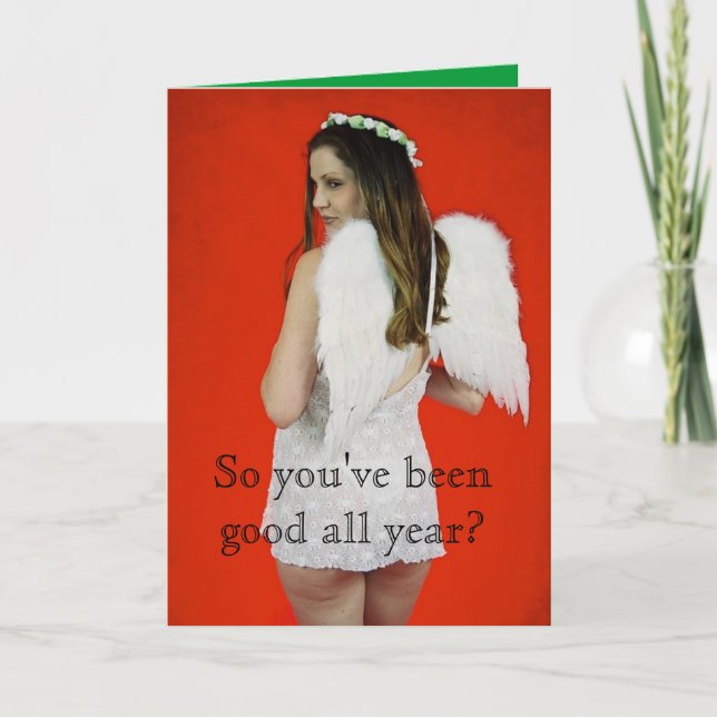 Naughty Christmas Angel Holiday Card (Front)