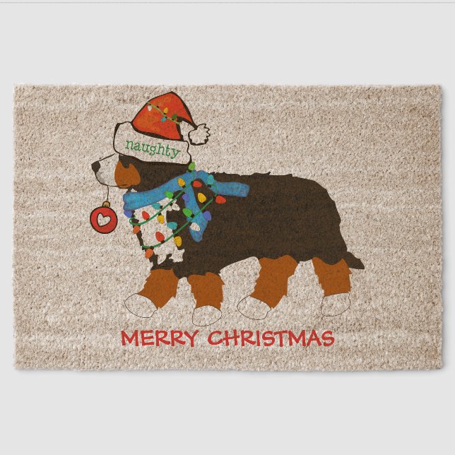 Naughty Christmas Bernese Mountain Dog Custom Fiber Doormat (Front)