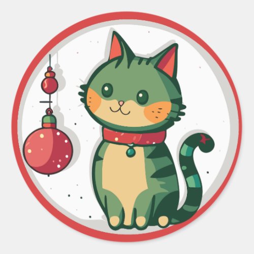 Naughty Christmas Cat Classic Round Sticker