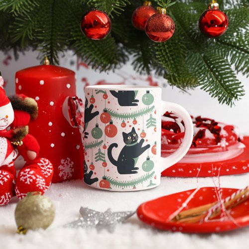 Naughty Christmas Cat with Ornaments Coffee Mug